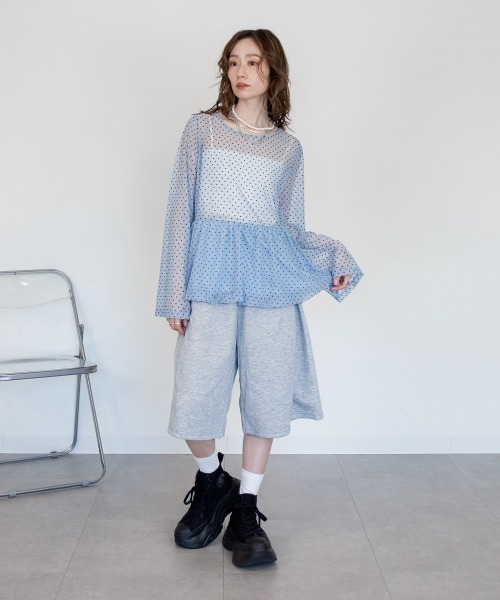 mellomela.（メロメラ）の「裾バルーンフロッキードットトップス（Tシャツ/カットソー・レディース・オフホワイト/ブラウン/ブルー・FREE）」の4枚目の写真