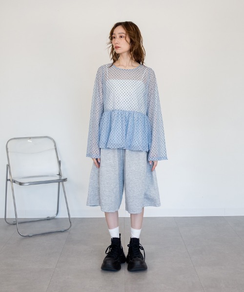 mellomela.（メロメラ）の「裾バルーンフロッキードットトップス（Tシャツ/カットソー・レディース・オフホワイト/ブラウン/ブルー・FREE）」の12枚目の写真