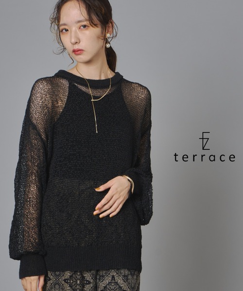 terrace（テラス）の「テープヤーンシアーニット（ニット/セーター・レディース・キナリ/ブラック/ブラウン・FREE）」の3枚目の写真