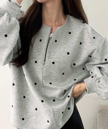 ドット刺繍ハーフジップダンボールトップス
