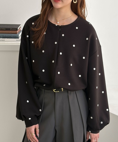 GeeRA(ジーラ)の「ドット刺繍ハーフジップダンボールトップス(Tシャツ/カットソー・レディース・杢グレー/ブラック・X-LARGE/LARGE/MEDIUM)」の3枚目の写真