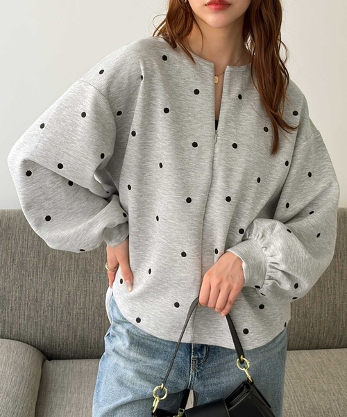 GeeRA(ジーラ)の「ドット刺繍ハーフジップダンボールトップス(Tシャツ/カットソー・レディース・杢グレー/ブラック・X-LARGE/LARGE/MEDIUM)」の7枚目の写真