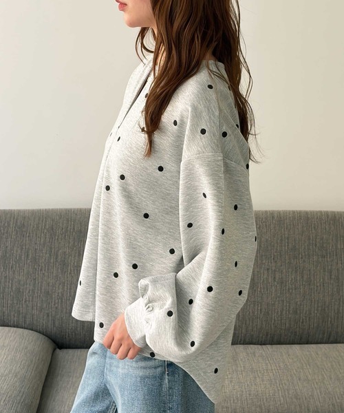 GeeRA(ジーラ)の「ドット刺繍ハーフジップダンボールトップス(Tシャツ/カットソー・レディース・杢グレー/ブラック・X-LARGE/LARGE/MEDIUM)」の9枚目の写真