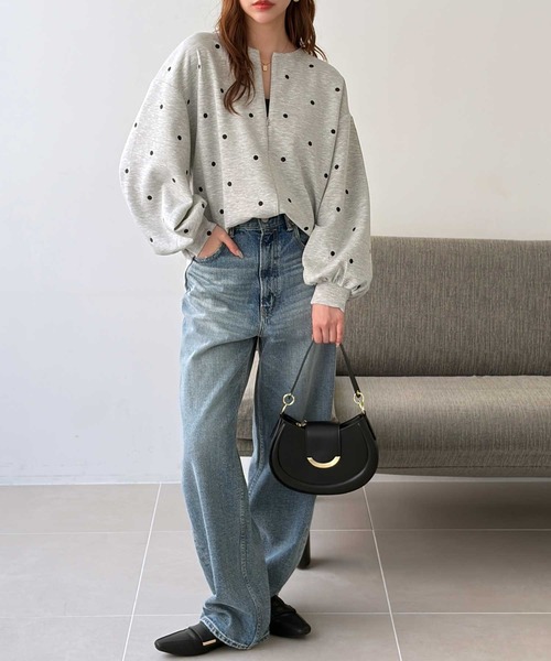 GeeRA(ジーラ)の「ドット刺繍ハーフジップダンボールトップス(Tシャツ/カットソー・レディース・杢グレー/ブラック・X-LARGE/LARGE/MEDIUM)」の11枚目の写真