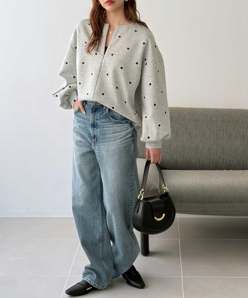 GeeRA(ジーラ)の「ドット刺繍ハーフジップダンボールトップス(Tシャツ/カットソー・レディース・杢グレー/ブラック・X-LARGE/LARGE/MEDIUM)」の12枚目の写真