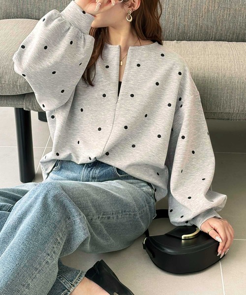 GeeRA(ジーラ)の「ドット刺繍ハーフジップダンボールトップス(Tシャツ/カットソー・レディース・杢グレー/ブラック・X-LARGE/LARGE/MEDIUM)」の16枚目の写真