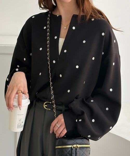 GeeRA(ジーラ)の「ドット刺繍ハーフジップダンボールトップス(Tシャツ/カットソー・レディース・杢グレー/ブラック・X-LARGE/LARGE/MEDIUM)」の17枚目の写真