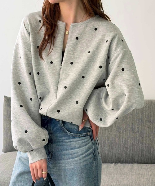 GeeRA(ジーラ)の「ドット刺繍ハーフジップダンボールトップス(Tシャツ/カットソー・レディース・杢グレー/ブラック・X-LARGE/LARGE/MEDIUM)」の15枚目の写真