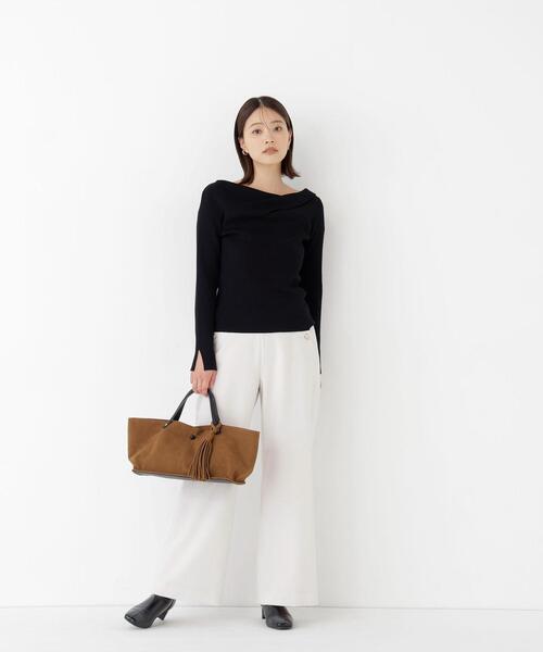 NATURAL BEAUTY BASIC(ナチュラルビューティーベーシック)の「ドレープネックリブニット(ニット/セーター・レディース・ピンク/オフホワイト/ブラック・フリ-)」の6枚目の写真