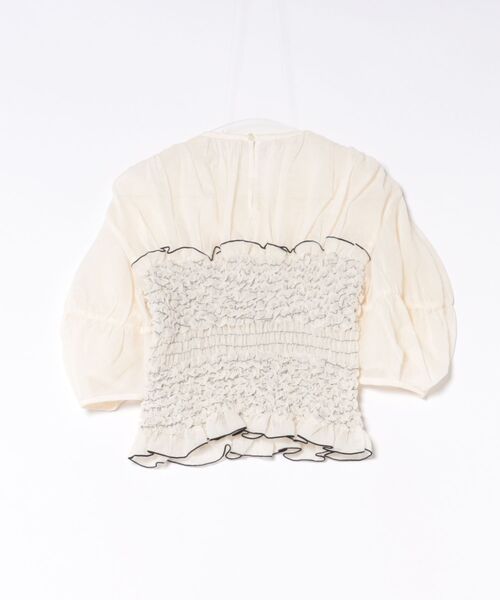 CLANE(クラネ)の「CLANE/クラネ/COLOR STITCHED SHIRRING TOPS(Tシャツ/カットソー・レディース・アイボリー/モスグリーン/ブラック・1)」の4枚目の写真