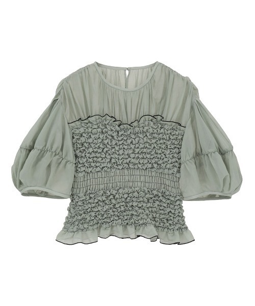 CLANE(クラネ)の「CLANE/クラネ/COLOR STITCHED SHIRRING TOPS(Tシャツ/カットソー・レディース・アイボリー/モスグリーン/ブラック・1)」の3枚目の写真