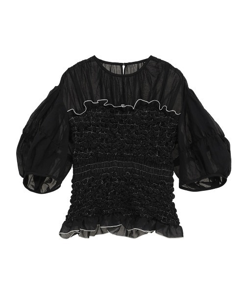 CLANE(クラネ)の「CLANE/クラネ/COLOR STITCHED SHIRRING TOPS(Tシャツ/カットソー・レディース・アイボリー/モスグリーン/ブラック・1)」の1枚目の写真
