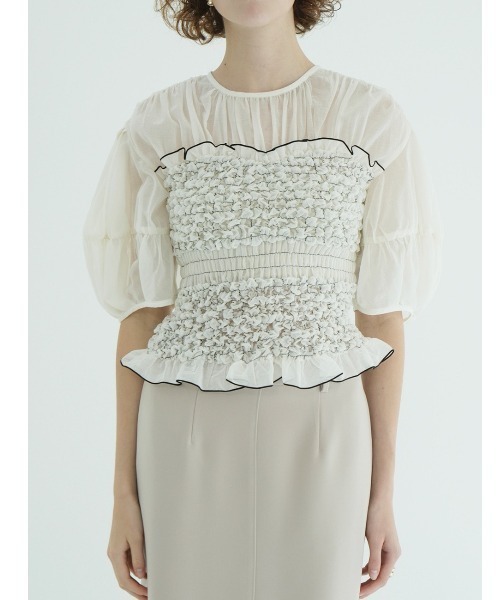 CLANE(クラネ)の「CLANE/クラネ/COLOR STITCHED SHIRRING TOPS(Tシャツ/カットソー・レディース・アイボリー/モスグリーン/ブラック・1)」の5枚目の写真
