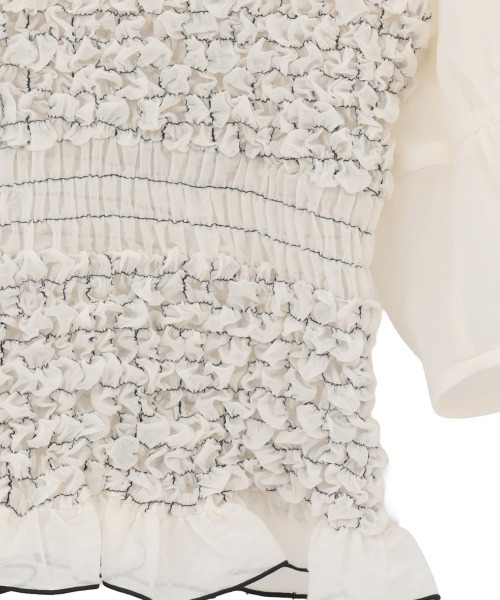 CLANE(クラネ)の「CLANE/クラネ/COLOR STITCHED SHIRRING TOPS(Tシャツ/カットソー・レディース・アイボリー/モスグリーン/ブラック・1)」の16枚目の写真