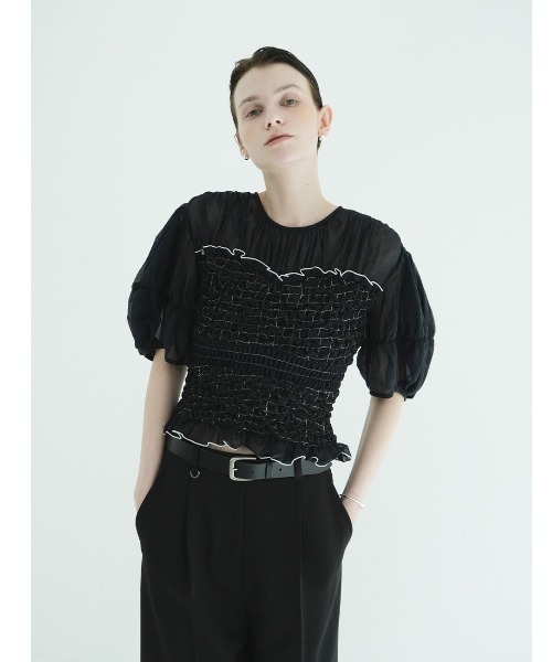 CLANE(クラネ)の「CLANE/クラネ/COLOR STITCHED SHIRRING TOPS(Tシャツ/カットソー・レディース・アイボリー/モスグリーン/ブラック・1)」の19枚目の写真