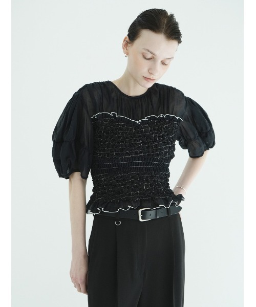 CLANE(クラネ)の「CLANE/クラネ/COLOR STITCHED SHIRRING TOPS(Tシャツ/カットソー・レディース・アイボリー/モスグリーン/ブラック・1)」の20枚目の写真