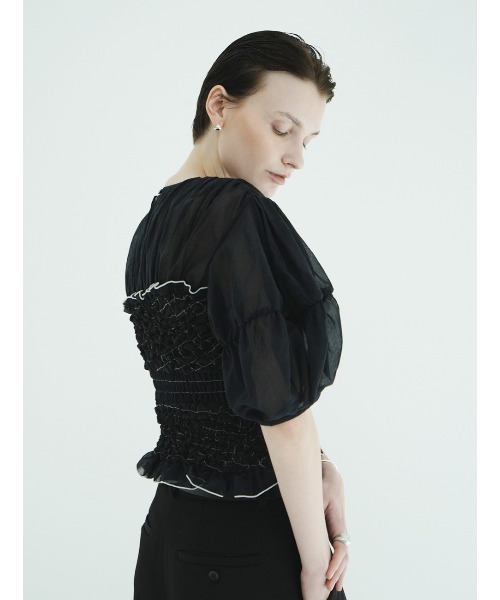 CLANE(クラネ)の「CLANE/クラネ/COLOR STITCHED SHIRRING TOPS(Tシャツ/カットソー・レディース・アイボリー/モスグリーン/ブラック・1)」の21枚目の写真