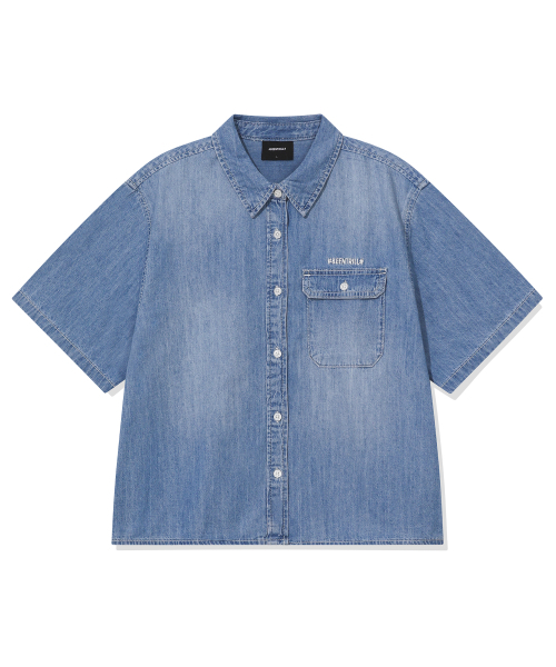 BEENTRILL(ビントリル)の「ウィメンズエッセンシャルデニム半袖シャツ(ライトインディゴ)(その他トップス・レディース・その他・MEDIUM/LARGE/SMALL/X-LARGE)」の2枚目の写真