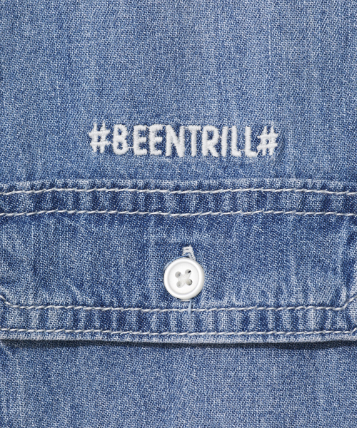 BEENTRILL(ビントリル)の「ウィメンズエッセンシャルデニム半袖シャツ(ライトインディゴ)(その他トップス・レディース・その他・MEDIUM/LARGE/SMALL/X-LARGE)」の4枚目の写真
