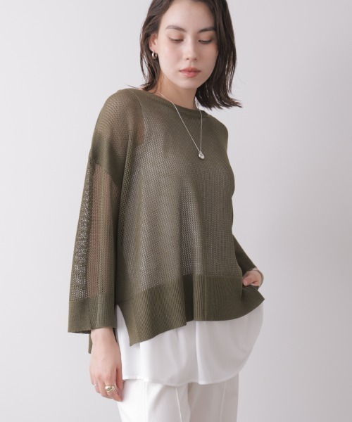 Bou Jeloud(ブージュルード)の「タンク付きレイヤードメッシュニット(Tシャツ/カットソー・レディース・カーキ/ブラック/グレイッシュベージュ・FREE)」の10枚目の写真