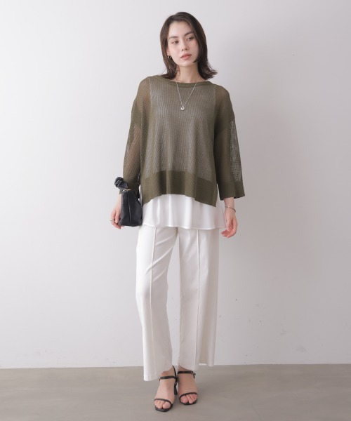 Bou Jeloud(ブージュルード)の「タンク付きレイヤードメッシュニット(Tシャツ/カットソー・レディース・カーキ/ブラック/グレイッシュベージュ・FREE)」の11枚目の写真
