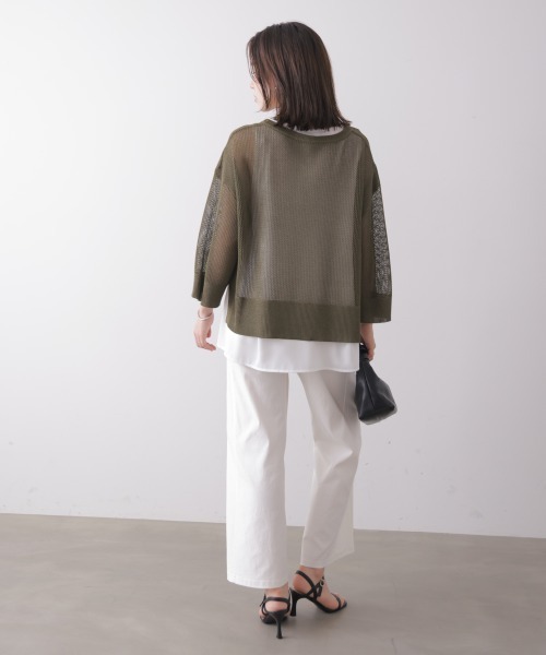 Bou Jeloud(ブージュルード)の「タンク付きレイヤードメッシュニット(Tシャツ/カットソー・レディース・カーキ/ブラック/グレイッシュベージュ・FREE)」の5枚目の写真