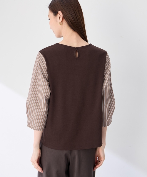 A/C DESIGN BY ALPHA CUBIC(エーシーデザインバイアルファキュービック)の「ストライプタックスリーブ7分袖カットプルオーバー(Tシャツ/カットソー・レディース・ブラウン/ネイビー・M/L)」の5枚目の写真