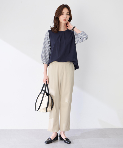 A/C DESIGN BY ALPHA CUBIC(エーシーデザインバイアルファキュービック)の「ストライプタックスリーブ7分袖カットプルオーバー(Tシャツ/カットソー・レディース・ブラウン/ネイビー・M/L)」の7枚目の写真
