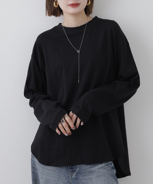FUNALIVE(ファンアライブ)の「ラウンドヘムロンT(Tシャツ/カットソー・レディース・杢グレー/ブラック・M~L)」の1枚目の写真