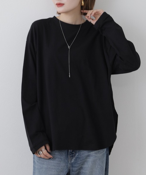 FUNALIVE(ファンアライブ)の「ラウンドヘムロンT(Tシャツ/カットソー・レディース・杢グレー/ブラック・M~L)」の3枚目の写真