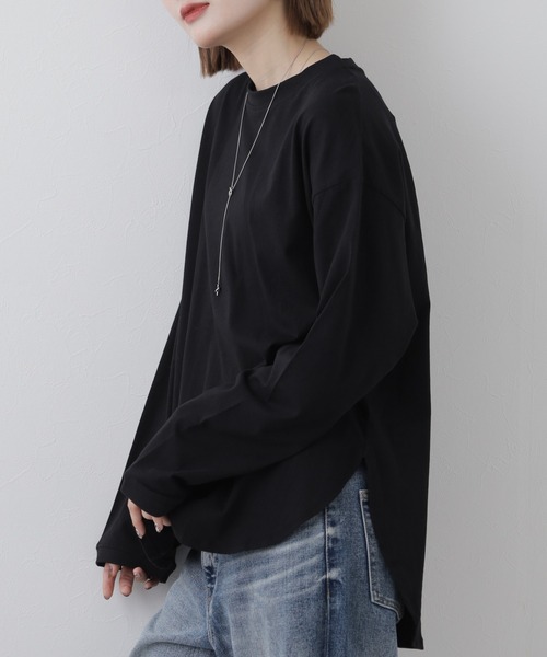 FUNALIVE(ファンアライブ)の「ラウンドヘムロンT(Tシャツ/カットソー・レディース・杢グレー/ブラック・M~L)」の4枚目の写真