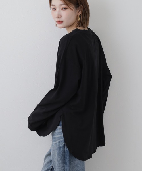 FUNALIVE(ファンアライブ)の「ラウンドヘムロンT(Tシャツ/カットソー・レディース・杢グレー/ブラック・M~L)」の7枚目の写真