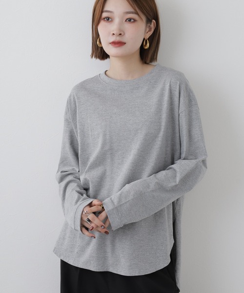 FUNALIVE(ファンアライブ)の「ラウンドヘムロンT(Tシャツ/カットソー・レディース・杢グレー/ブラック・M~L)」の16枚目の写真