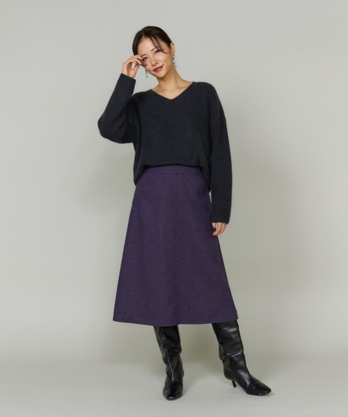 LE SOUK(ルスーク)の「ヘリンボーンミディ丈Aラインスカート(スカート・レディース・パープル/ブラック・11号/9号)」の20枚目の写真