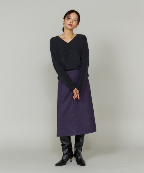 LE SOUK(ルスーク)の「ヘリンボーンミディ丈Aラインスカート(スカート・レディース・パープル/ブラック・11号/9号)」の12枚目の写真