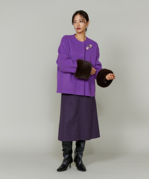 LE SOUK(ルスーク)の「ヘリンボーンミディ丈Aラインスカート(スカート・レディース・パープル/ブラック・11号/9号)」の14枚目の写真