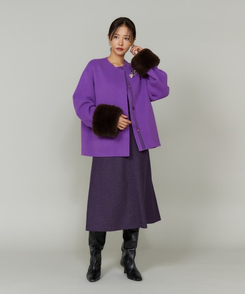 LE SOUK(ルスーク)の「ヘリンボーンミディ丈Aラインスカート(スカート・レディース・パープル/ブラック・11号/9号)」の15枚目の写真