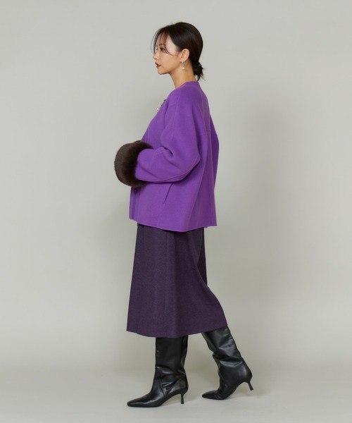 LE SOUK(ルスーク)の「ヘリンボーンミディ丈Aラインスカート(スカート・レディース・パープル/ブラック・11号/9号)」の16枚目の写真