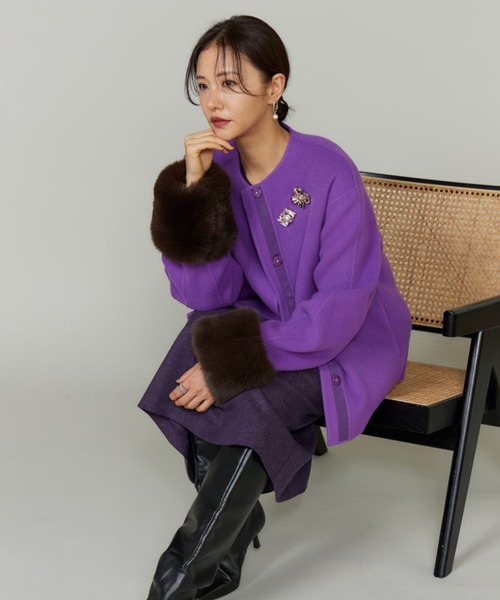LE SOUK(ルスーク)の「ヘリンボーンミディ丈Aラインスカート(スカート・レディース・パープル/ブラック・11号/9号)」の6枚目の写真