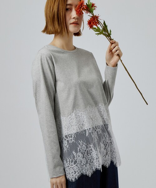 grove（グローブ）の「【レイヤードにも◎】裾レースドッキングカットソー（Tシャツ/カットソー・レディース・オフホワイト/グレー/ブラック・03/02）」の3枚目の写真