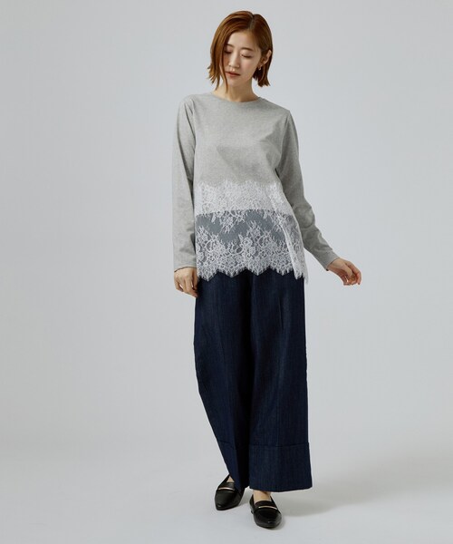 grove（グローブ）の「【レイヤードにも◎】裾レースドッキングカットソー（Tシャツ/カットソー・レディース・オフホワイト/グレー/ブラック・03/02）」の9枚目の写真