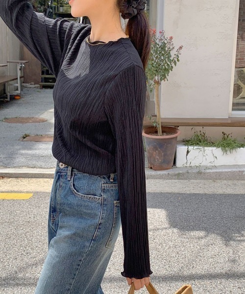 FAVORITO(ファヴォリート)の「ノーカラー長袖TEE(Tシャツ/カットソー・レディース・ブラック/オフホワイト・F)」の15枚目の写真