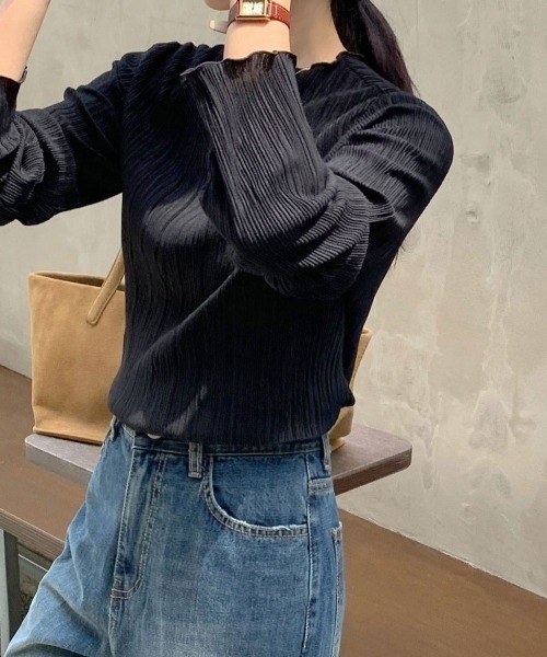 FAVORITO(ファヴォリート)の「ノーカラー長袖TEE(Tシャツ/カットソー・レディース・ブラック/オフホワイト・F)」の18枚目の写真
