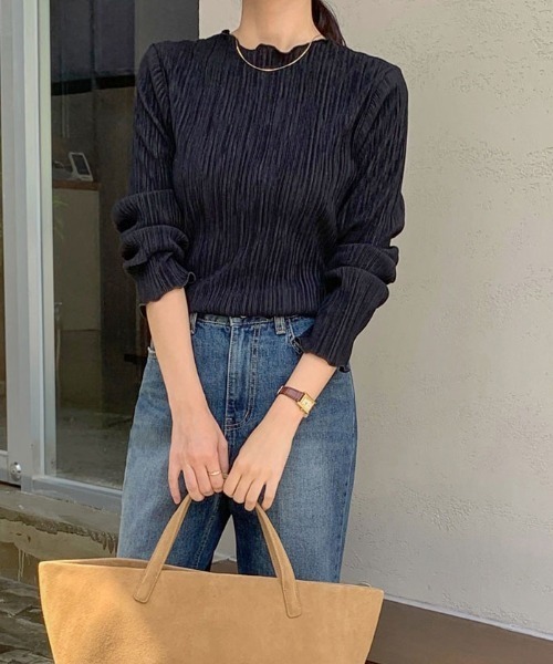 FAVORITO(ファヴォリート)の「ノーカラー長袖TEE(Tシャツ/カットソー・レディース・ブラック/オフホワイト・F)」の10枚目の写真