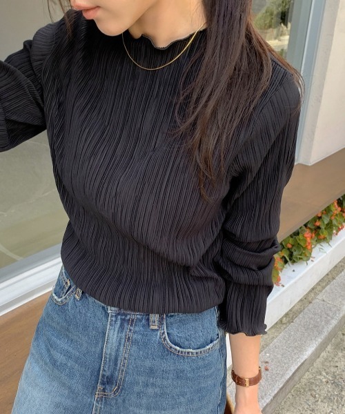 FAVORITO(ファヴォリート)の「ノーカラー長袖TEE(Tシャツ/カットソー・レディース・ブラック/オフホワイト・F)」の11枚目の写真