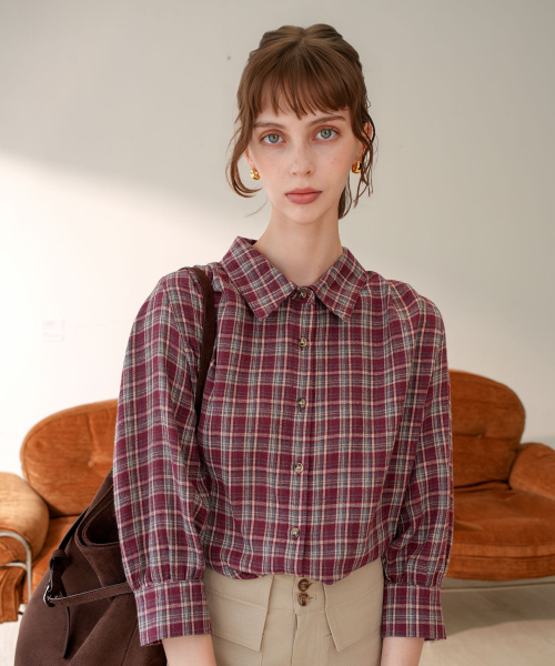 PIGMENT(ピグメント)の「カオスツーボタンチェック7部シャツ/シャツ (KYNB2607006)(シャツ/ブラウス・レディース・バーガンディー/ネイビー/ブラウン・FREE)」の4枚目の写真
