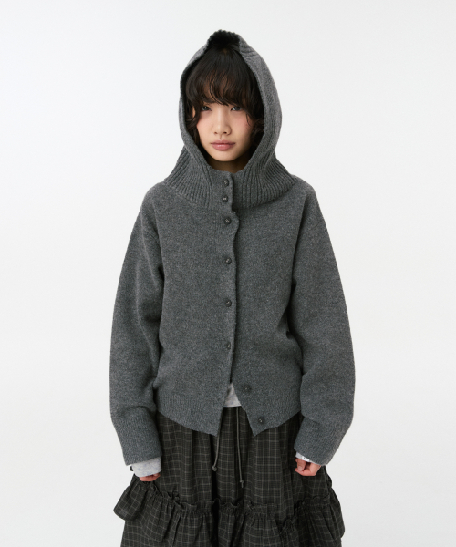 OHESHIO(オヘシオ)の「クロップドフーディー ハイネックカーディガン、チャコール(カーディガン/ボレロ・レディース・その他・FREE)」の1枚目の写真