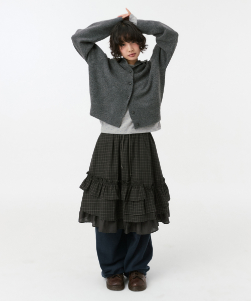 OHESHIO(オヘシオ)の「クロップドフーディー ハイネックカーディガン、チャコール(カーディガン/ボレロ・レディース・その他・FREE)」の6枚目の写真