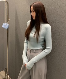 バックシングルブレスト長袖ニットトップス