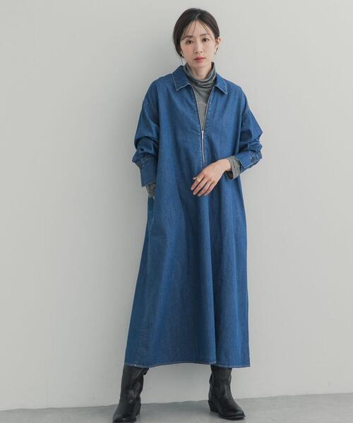 URBAN RESEARCH DOORS(アーバンリサーチドアーズ)の「フロントジップデニムワンピース(ワンピース・レディース・インディゴブルー/ワンウォッシュ・FREE)」の1枚目の写真